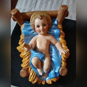Vintage Handpainted Christmas Ceramic Jesus In Manger Atlantic Mold